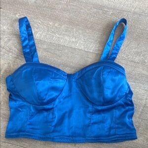 Cobalt Blue Satin Bustier Bra with Sweetheart Neckline